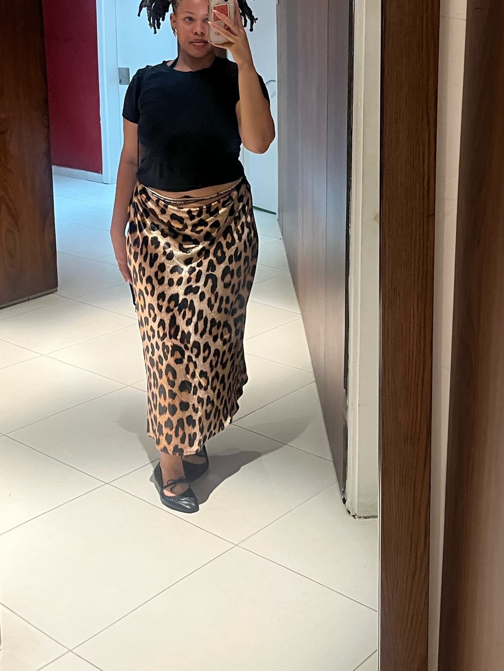 Leopard Print Satin Skirt - Brown & Black